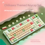 Adorable Chiikawa Keycaps PBT set displaying whimsical pastel characters, adding a delightful and cute aesthetic to your desktop setup.