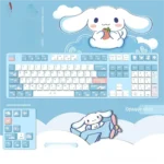 Cinnamoroll PBT keycaps set, an opaque small full set showcasing whimsical Cinnamoroll designs in soft hues for a playful keyboard aesthetics.