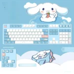 Cinnamoroll PBT keycaps set, a whimsical small full set with front-lit designs in soft blue hues, perfect for a playful keyboard.