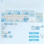 Playful Cinnamoroll PBT dye-sub keycap set in MOA profile, featuring the charming big-eared puppy design with soft blue and white pastel colors.