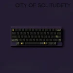 Various angles of the City of Solitudety Cherry Keycap Set, highlighting the stark black aesthetic and premium PBT durability, perfect for modern urban solitudety.