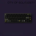 An angled view of the premium City of Solitudety Cherry Keycap Set, highlighting the stark black aesthetic and robust PBT material for a sophisticated urban design.