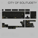 City of Solitudety Cherry Keycap Set, displayed from an alternative angle, emphasizing the stark minimalist black aesthetic and premium PBT durability for urban.