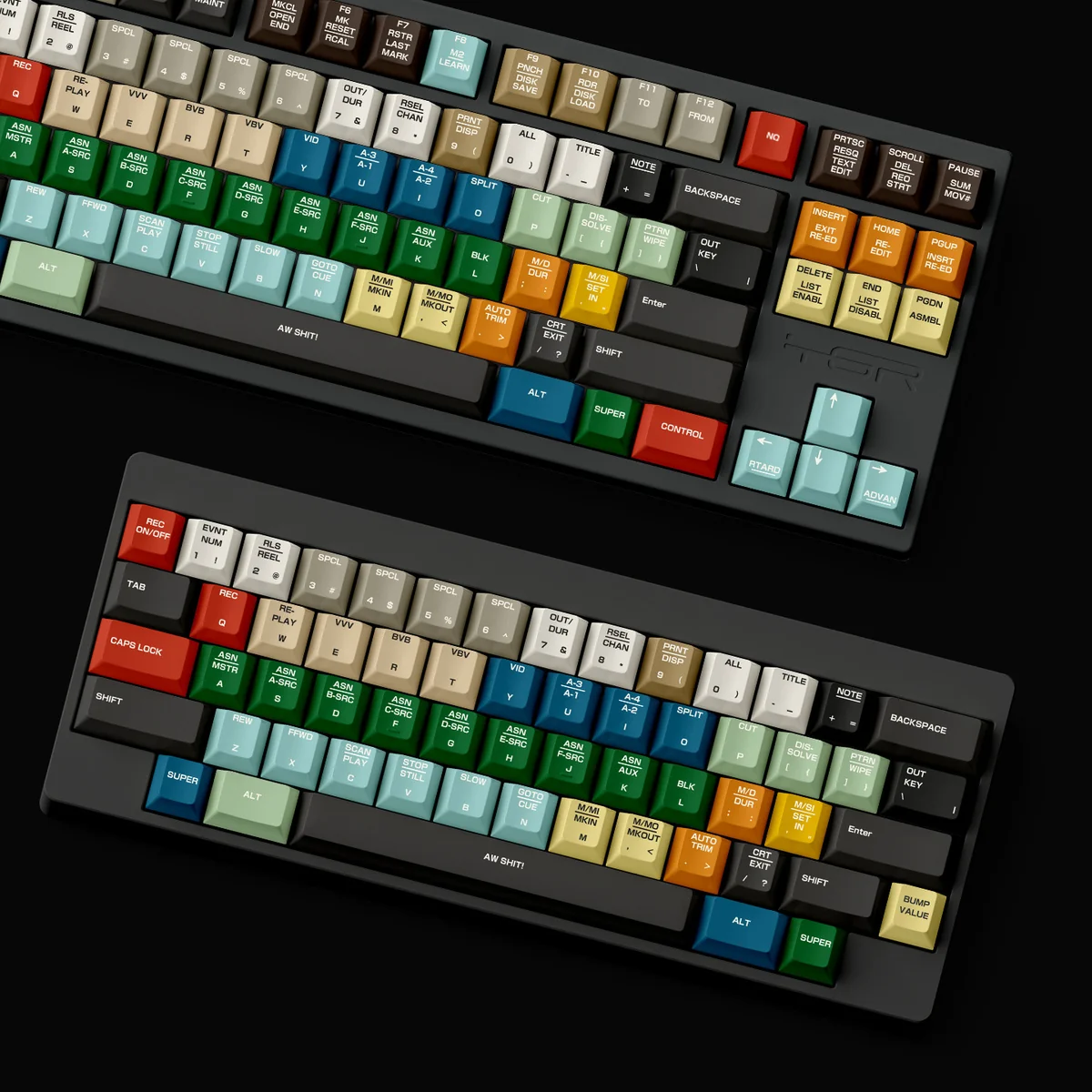 Premium Timeless CMX 3500 retro PBT dye-sub keycaps set, featuring classic industrial design and sophisticated muted tones for a vintage tech aesthetic.