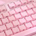 Translucent Crystal Jelly MAO keycaps set, featuring playful cat art and pastel hues. Gallery views highlight the sleek ergonomic MAO profile and double-layer design.