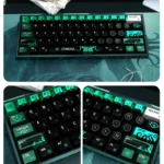 Detailed views of Cthulhu keycaps set, showcasing their shimmering pearlescent PBT finish and dark, ancient Lovecraftian motifs, optimized for magnetic switch.