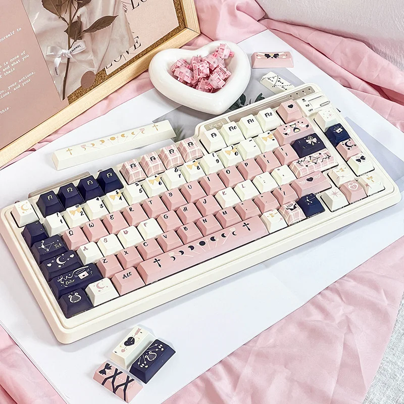 Cupid The Poetry Elegant PBT Keycap Set displaying its romantic, classical aesthetic with delicate legends and a premium, muted color palette.