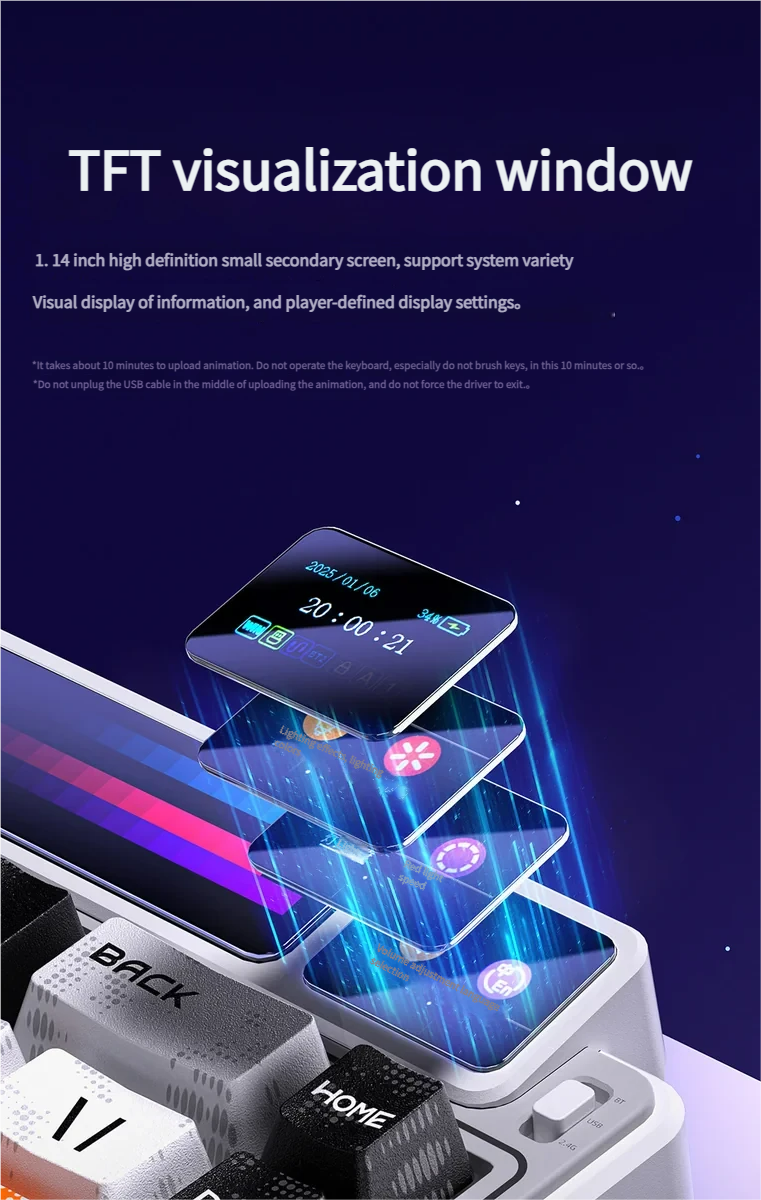 Cyber Star AMG65 Smart Screen Mechanical Keyboard in the Cyber Starry Night theme, showcasing its interactive dot-matrix display and premium, futuristic angles.
