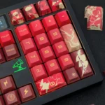 Exclusive DC Flash artisan keycap set for mechanical keyboards, featuring the iconic lightning insignia and sleek side-engraved design in vibrant red.