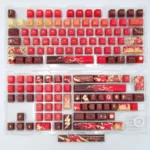 Premium DC Flash artisan keycap set gallery showing vibrant red Flash insignia and side-engraved lightning from various perspectives.