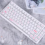 Premium pink and white 130-key Designer PBT dye-sub keycap set, designed for modern keyboards and brilliant backlight compatibility.