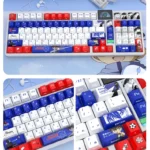 Detailed shot of the Iconic Detective Conan PBT keycaps set from various angles, showcasing the sleek, mysterious side-printed, shine-through legends.