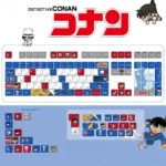 Playful Detective Conan PBT keycaps set, showing off vibrant anime art with unique side-printed translucent legends, an iconic set for backlit keyboards.