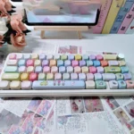 Dopamine Keycap Set: Whimsical PBT dye-sublimated set with vibrant candy colors, carousel, and windmill motifs for a playful look.