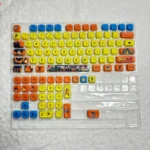 Detailed views of Epic Dragon Ball PBT Dye-Sub Keycap Set from multiple angles, highlighting vibrant super-saiyan characters and iconic symbols.