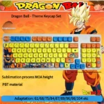 Epic Dragon Ball PBT Dye-Sub keycaps set featuring vibrant super-saiyan characters and iconic symbols, igniting your keyboard with anime power.