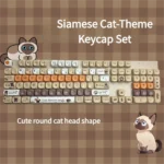 Elegant Siamese Cat PBT MOA keycaps set from various angles, highlighting graceful cat motifs, durable PBT, and comfortable MOA profile.