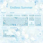 Endless Summer Keycaps Set gallery: Durable PBT dye-sublimated set in serene pastel blues, greens, and whites. Multiple angles showcase the artistic, calm design.