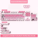 Evangelion Unit-08 PBT translucent keycaps set, featuring vibrant pink and purple anime colors with a distinctive mecha aesthetic.