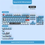 Iconic Evangelion Unit-00 PBT translucent keycaps set, featuring 122 keys in vibrant yellow and orange with a unique four-sided glow.