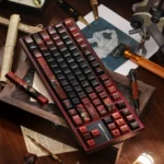 Detailed view of the handcrafted Fallen Starlight Lucifer artisan keycap set, emphasizing its dark celestial design, fallen angelic aesthetic, and metallic coating.