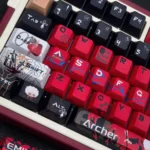 Exclusive Fate/Stay Night Red Archer heroic keycap set, presented from multiple angles. Features iconic anime character art and premium red and black stye.