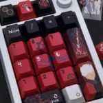 Exclusive Fate/Stay Night Red Archer heroic keycap set. Detailed anime character art in red and black, viewed from various sides, highlights its premium setup.