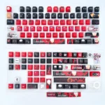 Gallery views of the exclusive Fate/Stay Night Red Archer keycap set, showcasing iconic anime art and heroic red and black stylized detail from various angles.