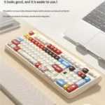 Multiple angles of the vibrant Super Player retro gaming keycap set, highlighting its playful pixel art and bold primary colors aesthetic.