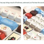 Multiple angles of the vibrant Super Player retro gaming keycap set, highlighting its playful pixel art and bold primary colors aesthetic.