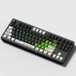 Phantom Mecha side-lit PBT gaming keycaps set displayed from multiple angles, highlighting their sleek, tactical design and stealthy illumination.