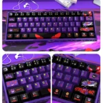 A gallery showcasing Gengar pearlescent PBT keycaps set for magnetic switches, highlighting their shimmering, high-gloss metallic finish from various angles.