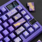 Multiple views of the exclusive handcrafted Genshin Cyno metallic coating keycap set, revealing its intricate details, premium finish, and iconic artistic aesthetics.