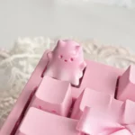 Whimsical hand-painted ghost cat keycap art, translucent pastel resin details from various angles, showcasing its unique and ethereal design.