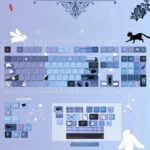 Opaque small full set of Ghost Cat Moon Rabbit PBT keycaps set, featuring enchanting mystical black and purple lunar cat and rabbit anime art.
