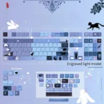 This Cherry profile small full set of Ghost Cat Moon Rabbit PBT keycaps set features mystical black and purple front-lit legends.