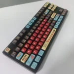 Close-up of a premium Godzilla backlit keycap set, showcasing intricate mechanical details and vibrant translucent elements, glowing brightly for an epic design.