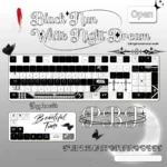 White gothic lace PBT keycap set with intricate black patterns, featuring a unique side-lit design for an elegant, dreamlike aesthetic.