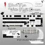 Gothic Lace PBT Keycap Set in White Night Dream, showing a unique profile, rounded spherical keycap with intricate black lace patterns.