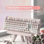 Adorable Greedy Pig PBT keycap set variant image, showcasing playful, food-inspired cartoon characters in vibrant, soft dye-sublimated colors.