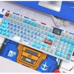 Iconic RX-78-2 Gundam PC transparent keycaps in a full set, featuring a dynamic color-blocked design with sharp UV prints.