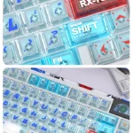 Iconic RX-78-2 Gundam PC transparent keycaps in a full set, featuring a dynamic color-blocked design with sharp UV prints.
