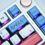 Dynamic gallery of the iconic Gundam Mecha Translucent Japanese Keycap Set, shown from various angles. Highlights its unique translucent design.