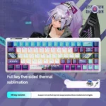 A sleek Hacker KB02 tri-mode gaming keyboard showcasing dynamic RGB lighting, its compact design emphasizing hot-swappable features for premium gaming.