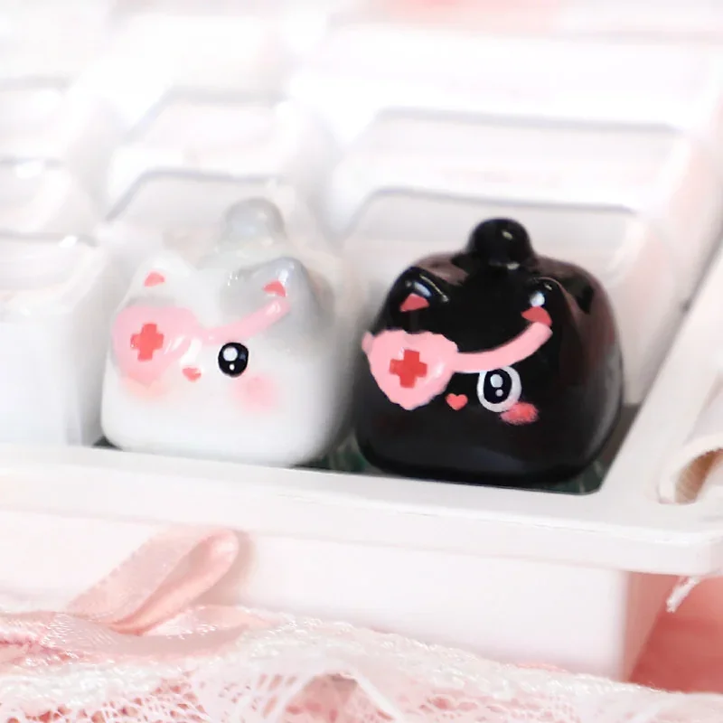 Gallery of handcrafted 3D cat keycaps, featuring unique sculptural designs from multiple angles, highlighting their adorable, whimsical charm for keyboard.