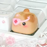 Close-up views of unique handcrafted 3D cat keycaps, showcasing adorable sculptural cats playfully stacked from various angles, adding whimsical charm design.