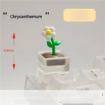 Close-up views of a handcrafted botanical art resin artisan keycap, revealing real tiny plants encased in shimmering clear resin from various angles.