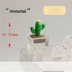Handcrafted resin artisan keycap showcasing a real miniature cactus plant, artfully encased in clear, shimmering resin, creating a unique botanical world.
