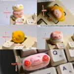 Adorable 3D handmade pig keycap, showcasing a charming, dessert-inspired piggy character in pastel colors, a unique custom accessory.