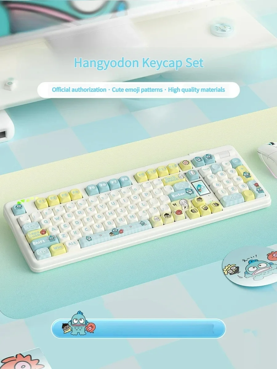 Exclusive Hangyodon Clownfish PBT keycaps set in vibrant oceanic hues, showcasing playful Hangyodon and clownfish designs.